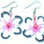 Pink, Black and Pearl Flower earrings