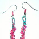 Pearl and aqua wire earrings