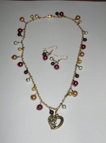 Heart and Pearl earrings and necklace