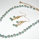 Teal Glass Pearl necklace and earring set