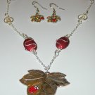 Red Ladybird or Ladybug necklace with earrings