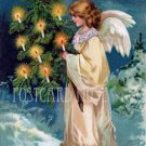 ANGEL WITH A CHRISTMAS TREE Antique Postcard Reproduction