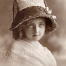 BIG EYED GIRL IN A HAT Antique Photo Postcard Reproduction
