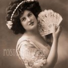 ELEGANT LADY WITH A FAN Antique Photo Postcard Reproduction