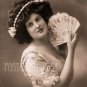 ELEGANT LADY WITH A FAN Antique Photo Postcard Reproduction
