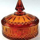 Indiana Amber Glass - Princess Pattern- Powder/Candy Box - With Lid