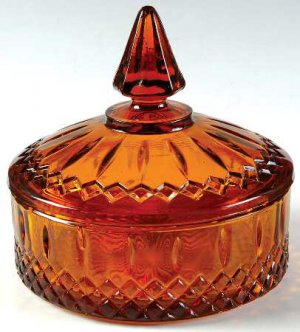 Indiana Amber Glass - Princess Pattern- Powder/Candy Box - With Lid