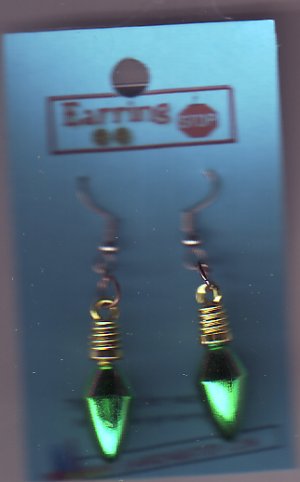 Green Dangle Earrings Christmas Light Bulb Handmade  #H013