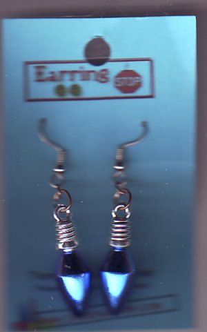 Dangle Earrings Blue Christmas Light Bulb Handmade  #H016