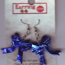 Dangle Earrings Blue Ribbon Bow Handmade  #H017