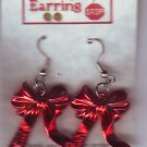 Red Ribbon Bow Dangle Earrings Handmade  H004