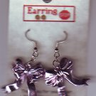 Lavendar Ribbon Bow Dangle Earrings Handmade  H008