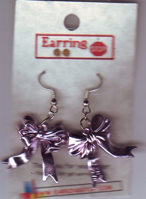 Lavendar Ribbon Bow Dangle Earrings Handmade  H008