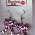 Pink Ribbon Bow Dangle Earrings Handmade  H011