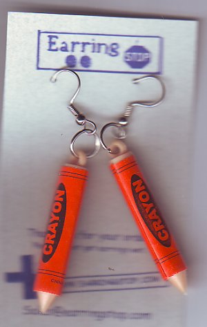Orange Crayon Dangle Earrings Handmade  H016
