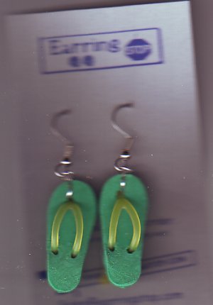 Green Flip Flop Dangle Earrings Handmade  H015