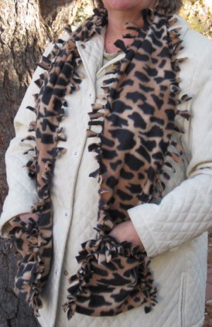 Leopard Design Handwarmer Pocket Winter Scarf Tied Edges Fleece Neck 64 x 9 S2009726