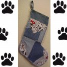Dog Lover Denim Christmas Stocking Handmade Recycled One of a Kind 200912