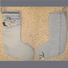 Cat Lover Denim Christmas Stocking Handmade Recycled One of a Kind 20096
