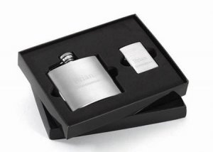 Brushed Flask and Zippo Lighter Gift Set