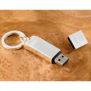 Personalized Silver Plated Key Chain with 512MB USB Drive
