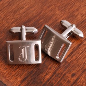 Brushed Silver Slotted Silver Cuff Links