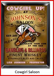 Personalized Traditional Pub Sign Cowgirl Saloon