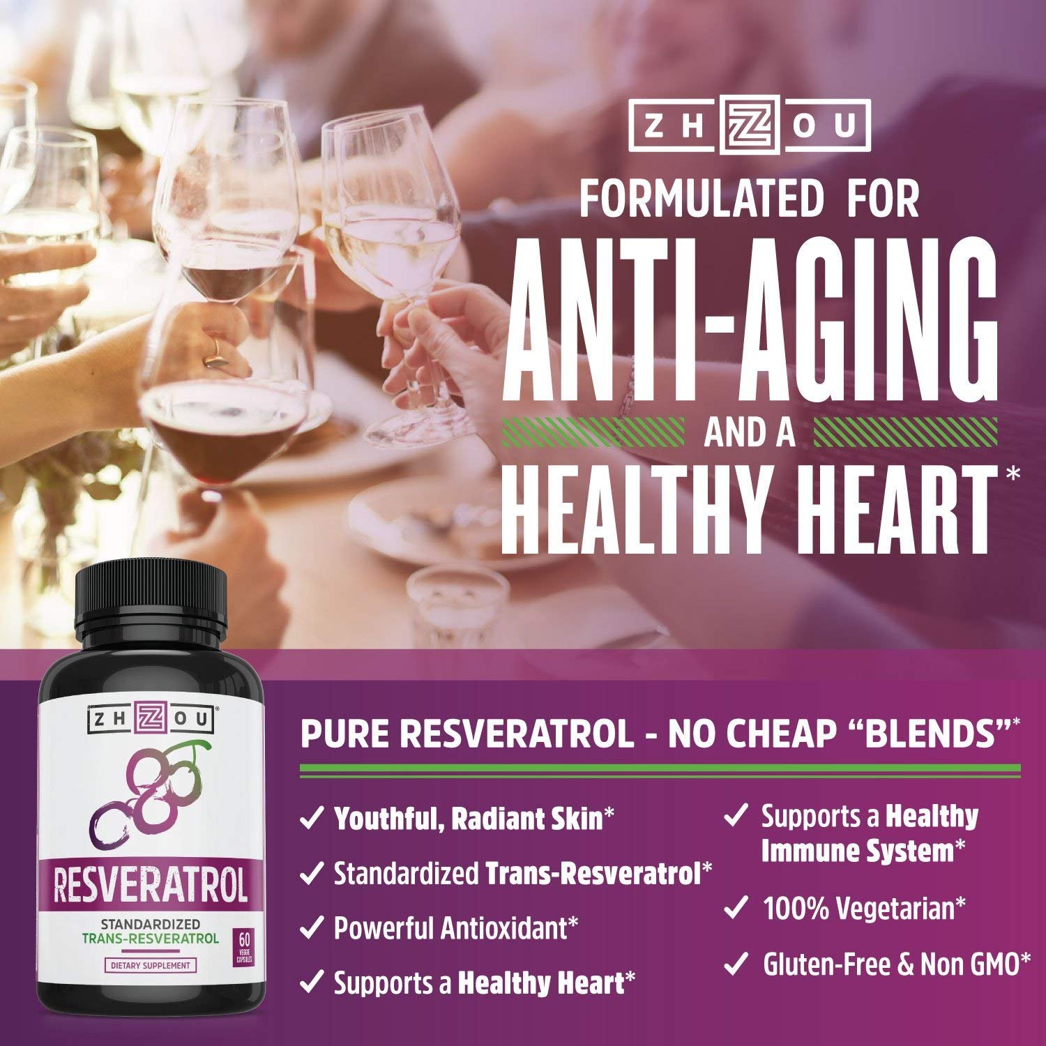Resveratrol Supplement for Anti Aging, Immune System & Heart Health