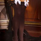 Opaque nylon thigh hi with chiffon ruffle and satin bow.