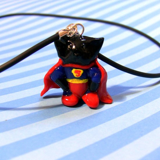 Supercat Comic Cat in Red Cape: black kitty