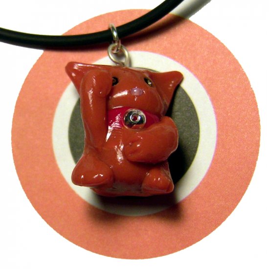 Orange Maneki Neko Lucky Cat Necklace