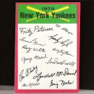 NEW YORK YANKEES TEAM CARD 1974 Topps Signature Checklist NEW YORK YANKEES TEAM CARD 1974 Topps Signature Checklist