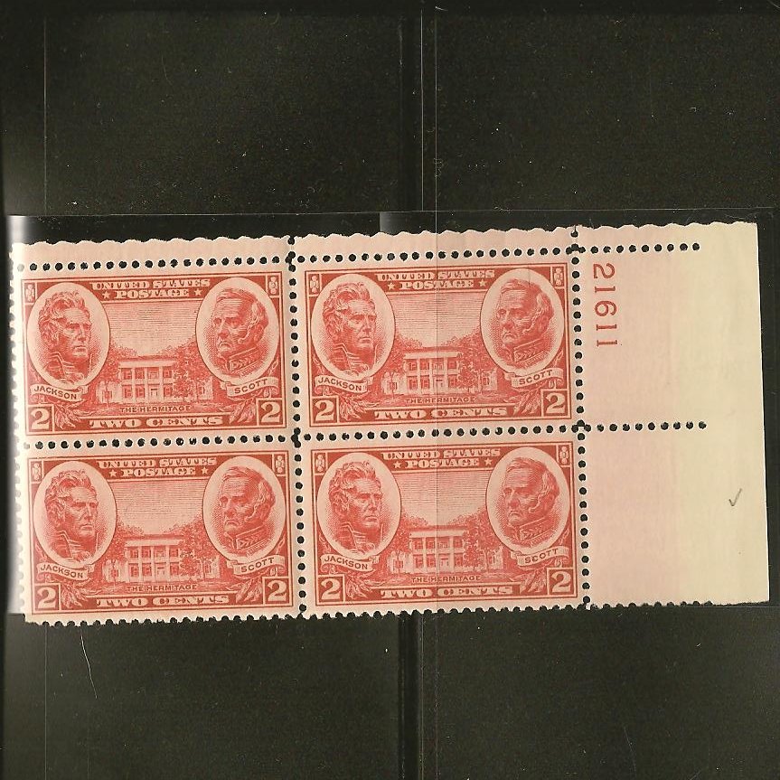 1936 US Postage Stamp 2 cent Plate Block - Jackson & Scott- Scott #786