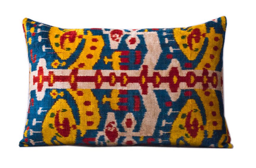 HAND MILLED BAHMAL SILK VELVET IKAT ACCENT PILLOW
