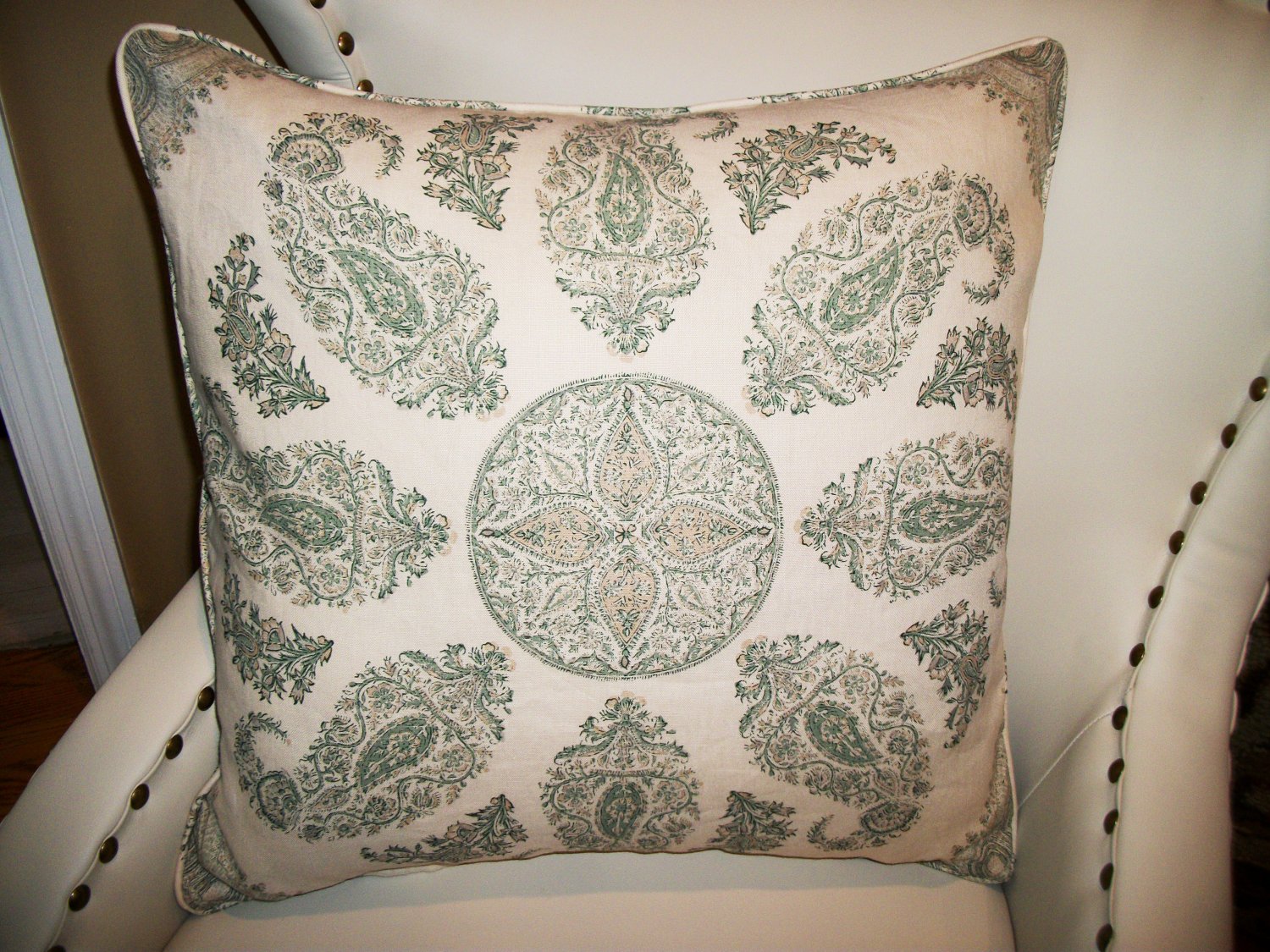 High End Moroccan Paisley Linen Accent Pillow