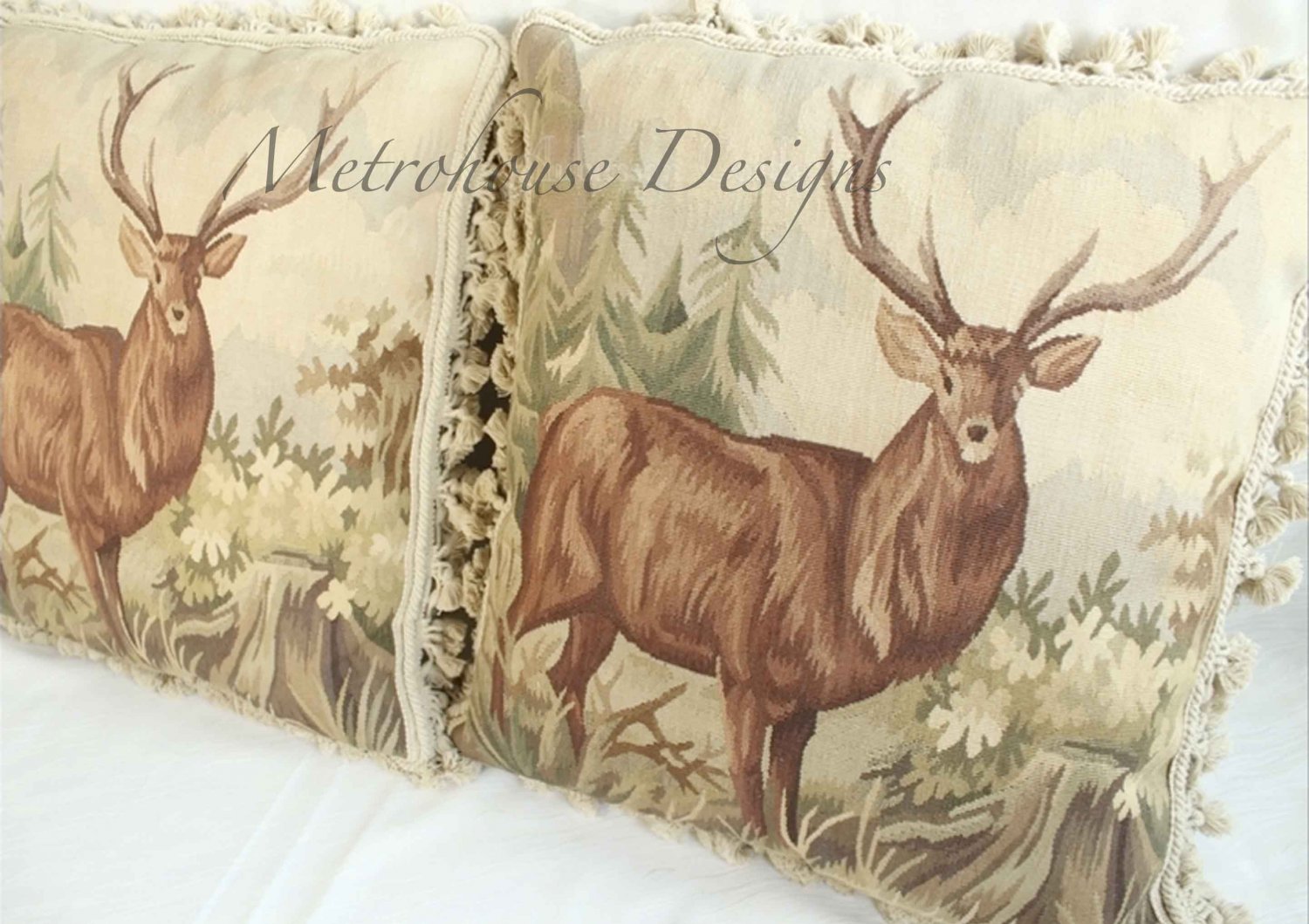 Pair Of Aubusson Deer Pillows