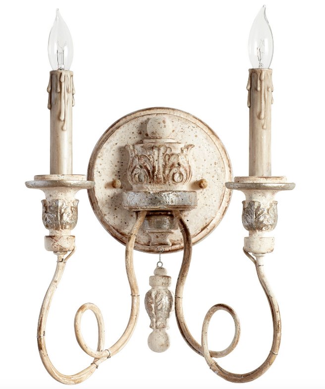 Reduced: Farmhouse Antique White & Silver Sconce