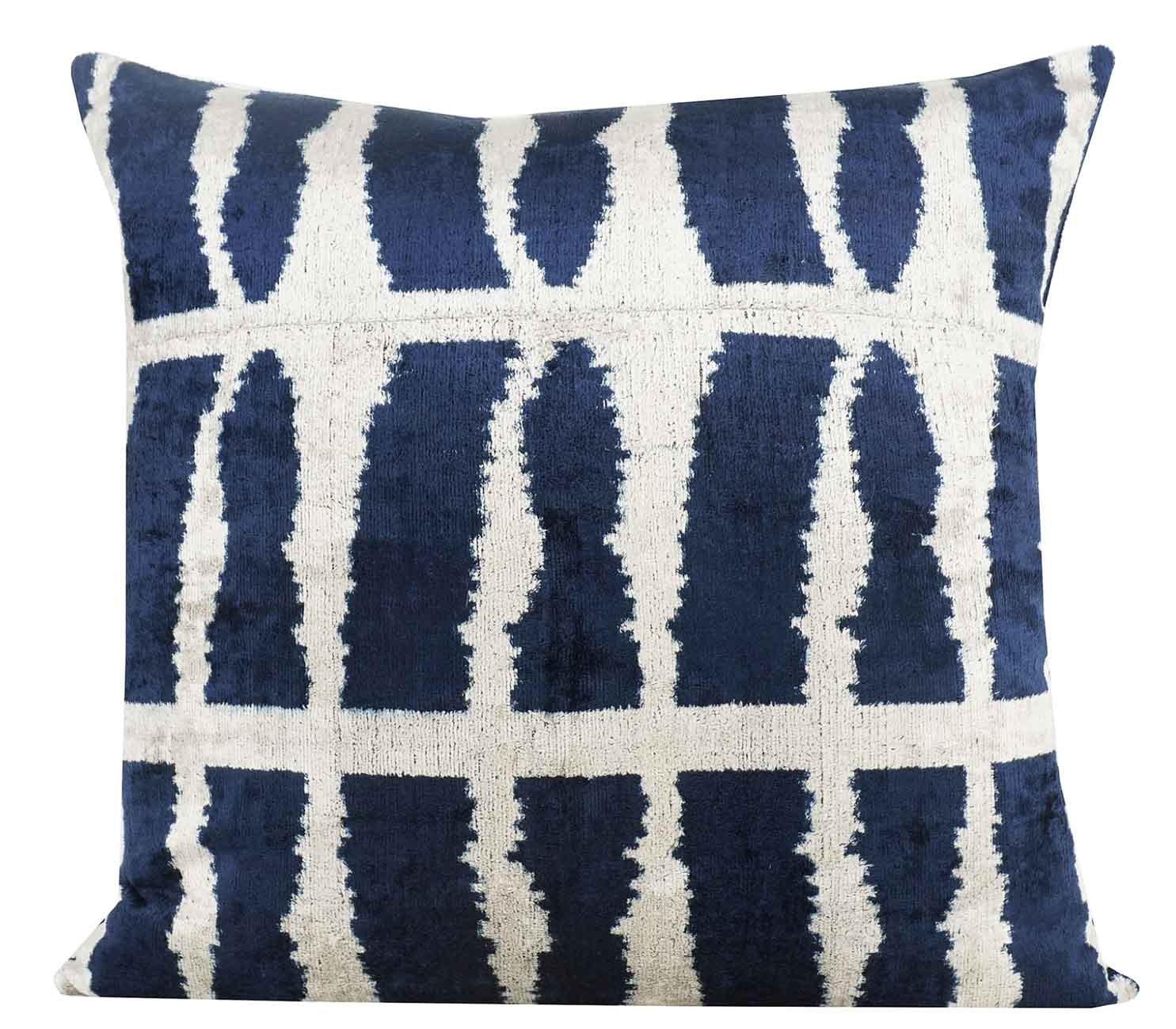 Navy Blue And Beige Silk Velvet Euro Pillow