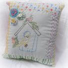 Embroidered Bird Pillow