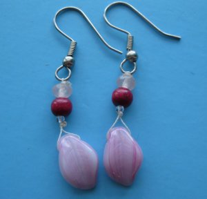 Pink Leaf-Imprint Earrings