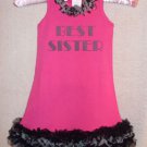 Sparkly Best Sister Hot Pink & Zebra Ruffled Dress