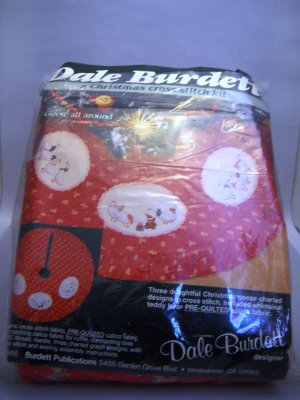 Cross Stitch Christmas tree skirt kit from Burdett (1986) - Partially Stitched - Geese all around