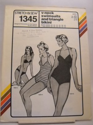 Pattern 1345 from Stretch & Sew (1979) - v-neck swimsuits and triangle bikini