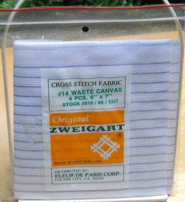 Zweigart Cross Stitch Fabric #14 Waste Canvas - pkg of 4 pcs 6"x7"
