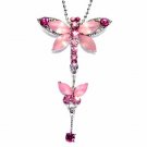 Sexy Pink Swarovski Crystal Dragonfly Butterfly Pendant Necklace