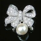 Cream White Pearl Bow Swarovski Crystal Brooch for Wedding Dress