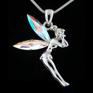 Clear Tinkerbell Fairy Swarovski Crystal Pixie Pendant Necklace