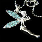 Tinkerbell Fairy Swarovski Aqua Crystal  Necklace