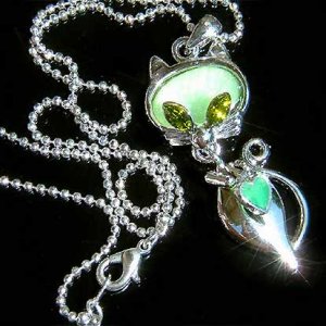 Green Cat Swarovski Crystal Necklace