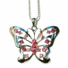 Big Cutout Butterfly Swarovski Pink Rose Crystal Necklace